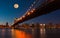 Moon rising over the Manhattan Bridge