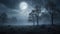 Moon rose over the misty forest horror vibes ,moonlight , AI generative