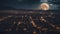 moon setting over the mountains, near the city metropolis ai created