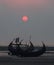 Moon shaped fishing boats on the beach