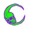Moon Skull. Gothic design for prints. Comic style illustration. T-shirt print for Horror or Halloween. Hand drawing illustration