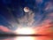 Moon  sky summer pink sunset at  night starry sky  fluffy clouds  sea dark blue  moonlight   universe cosmic background nature