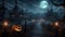 Moon in spooky night   halloween background with clouds and bats