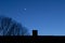 Moon, star, chimney and tree