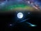 Moon on Starry sky Aurora borealis  bright blue  nebura moon and dark star flares  ,cosmic background copy space template