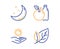 Moon stars, Apple and Sun protection icons set. Leaf sign. Night, Diet food, Ultraviolet care. Ecology. Vector