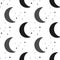 Moon and stars. Black and white. Vector illustration. Seamless pattern.