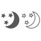 Moon and stars icon. solid and outline.