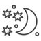Moon and stars line icon. Night sky vector illustration isolated on white. Celestial outline style design, designed for