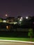 Moon and stars night scene residential area