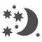 Moon and stars solid icon. Night sky vector illustration isolated on white. Celestial glyph style design, designed for