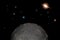 Moon and stars in space. Simple child-like planetary science and