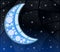 Moon and stars on a starry blue background