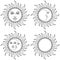 Moon and Sun with human faces. Vector illustration.