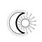 Moon sun vector logo. Line mystic symbol in minimal flat linear style. Magic boho astrology, astronomy illustration