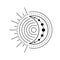 Moon sun vector logo. Line mystic symbol in minimal flat linear style. Magic boho astrology, astronomy illustration