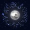 Moon surrounded zodiac signs, night sky background, realistic