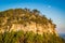 The moon and view of the Big Pinnacle of Pilot Mountain, seen fr