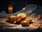 Mooncakes and Chinese lanterns, Mid-Autumn Festival, Chinese Moon Festival, Zhongqiu concept. Generative AI