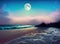 Moonlight lit beach landscape. Generative AI