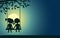 Moonlight silhouettes of a boy and girl