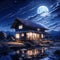 Moonlight Sonata: Tranquil Home Embraces Winter & Renewable Energy, generative ai