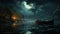 Moonlit ballet: Boats adrift. Created with Generative AI