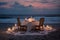 moonlit beach dinner features a table set with crisp white linens, silverware, and crystal-clear glasses. AI Generated