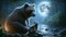 Moonlit Bonds: A Bear and Raccoon\\\'s Riverside Friendship