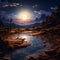 moonlit desert landscape with a mystical oasis