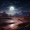 moonlit desert landscape with a mystical oasis