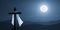 Moonlit Easter Morning Christian Cross Concept Jesus Risen at Night