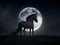 Moonlit Equestrian: Enigmatic Dark Horse Illuminated by the Full Moon