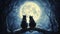 Moonlit Feline Gaze: Whimsical Cats Under the Radiant Night Sky