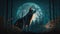 Moonlit Hunt: AI Generated Image Wolf in Night Forest with the Full Moon Shining - A Captivating Display of Nature\\\'s Beaut
