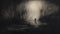 Moonlit Journey: A Haunting Pencil Drawing Of A Wandering Figure In The Mist