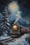 Moonlit Journey through a Snowy Forest: A Train\\\'s Glimpse of Nat