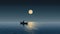 Moonlit Lake: A Minimalistic Landscape Of A Man Rowing A Boat