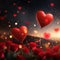 Moonlit Magic: Dark Background with Heart Flowers and Enchanting Bokeh for Valentine's