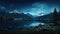 Moonlit Majesty: Mountain Landscape with Lake and Forest at Night