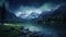 Moonlit Majesty: Mountain Landscape with Lake and Forest at Night