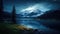 Moonlit Majesty: Mountain Landscape with Lake and Forest at Night