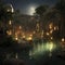 Moonlit Mirage: Desert\\\'s Mystical Waters. Generative AI