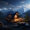 Moonlit mountain retreat Tent on heights, basking in nocturnal alpine serenity