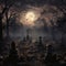 Moonlit Mourning: Eerie Cemetery Under the Enchanting Full Moon