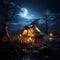 Moonlit refuge Tent in the night, illuminated by natures gentle nocturnal glow