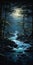 Moonlit River: A Serene Painting Of Nature\\\'s Flow