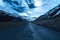 Moonlit road in Sudureyri, Westfjords, Iceland