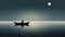 Moonlit Rowboat: A Romantic Illustration In Dada Minimalism Style