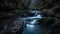 Moonlit Rush: A Long Exposure of a Rocky Waterfall Stream at Night